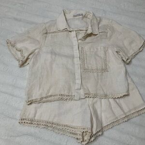Abercrombie & Fitch Cream Linen Button-Down Top